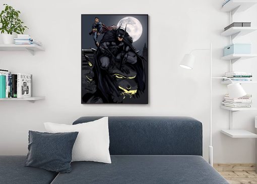 Dive into an iconic night-time faceoff with a mesmerizing handmade oil painting on canvas, featuring the legendary Batman and Superman silhouetted against a moonlit sky. This remarkable artwork beautifully captures the two heroes in intricate detail as they stand united under the moon's glow. Immerse yourself in the rich, dramatic colors that highlight their iconic presence. A must-have for comic fans and collectors, this painting commemorates the enduring legacy of these beloved heroes in a striking masterpiece.