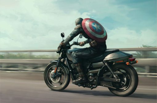 Rev up excitement with a handmade oil painting on canvas showcasing Captain America confidently riding his iconic motorcycle. This dynamic artwork captures the patriotic hero in action with bold strokes and vivid colors. Immerse yourself in the Marvel universe with this meticulously crafted masterpiece. Own a piece of superhero artistry that embodies strength and valor in every brushstroke.