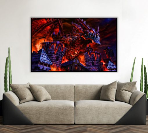 Dive into the rich lore of Azeroth with a mesmerizing handmade oil painting on canvas, featuring the unforgettable Cataclysm expansion login screen from World of Warcraft. This extraordinary artwork brings the fearsome visage of Deathwing, the Destroyer, to life, embodying the immense power of the expansion. Immerse yourself in the intricate details and breathtaking design that transport you to the heart of Cataclysm. A must-have for WoW fans and collectors, commemorating the Cataclysm expansion's legacy in a stunning work of art.