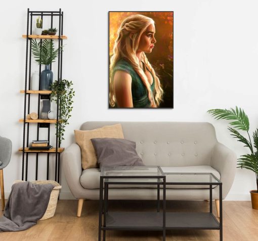 Indulge in the captivating world of art with our exquisite handmade oil painting on canvas, featuring a stunning portrait of Daenerys Targaryen. This artwork is a testament to the artistry that transcends conventional decor. Daenerys, a beloved character, comes to life with each masterful stroke of the brush. Elevate your space with this mesmerizing piece or gift it to a fellow enthusiast. Let the Mother of Dragons grace your surroundings in a captivating and unique way.
