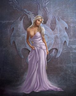 Elevate your space with a mesmerizing canvas oil painting capturing the essence of Daenerys Targaryen. Adorned in a stunning dress, she radiates regal elegance in this meticulously hand-painted masterpiece. Ideal for enthusiasts and art lovers alike, this artwork adds a touch of fantasy to any room. Don't miss the chance to own a unique piece that pays homage to this beloved character's beauty and strength.