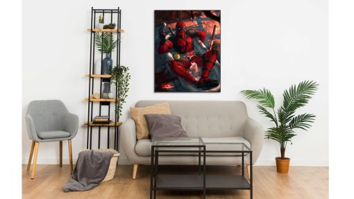 Inject some comic relief into your decor with our custom oil painting on canvas, featuring Deadpool striking a humorous pose in a bath, shotgun in hand. This exclusive artwork embodies Deadpool's irreverent personality and action-packed style, ideal for fans of the beloved anti-hero. Own this distinct portrayal, capturing Deadpool's unique humor and edge in a vibrant canvas masterpiece. Order now to infuse your space with the playful charm of this iconic character.