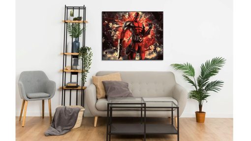 Elevate your space with a stunning handmade oil painting on canvas, featuring Deadpool's portrait against a backdrop of fiery red explosions. This remarkable artwork skillfully captures Deadpool's irreverent charm and the intensity of his world in intricate detail. Immerse yourself in the vibrant red color harmony that enhances the essence of this iconic character. A must-have for fans and collectors, this painting celebrates Deadpool's bold and dynamic presence in a striking masterpiece.