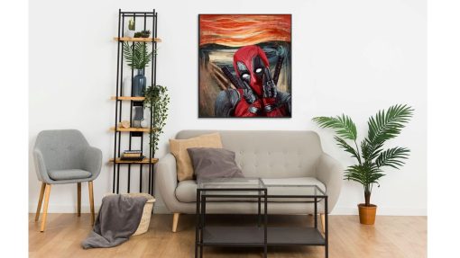 Inject a sense of humor and whimsy into your space with a handmade oil painting on canvas, showcasing a lighthearted and comical portrait of Deadpool. This remarkable artwork skillfully captures Deadpool's irreverent and playful charm in intricate detail. Immerse yourself in the lively colors that amplify the essence of this iconic character. A must-have for fans and collectors, this painting celebrates the witty and humorous side of Deadpool in a delightful masterpiece.