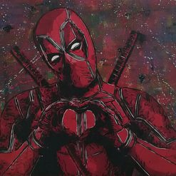 Brighten your space with our abstract oil painting on canvas, portraying Deadpool in a playful pose, creating a heart sign with his hands. This artwork captures the irreverent essence of the iconic character, blending artistic abstraction with a touch of humor. Each brushstroke embodies the spirit of fun and entertainment. Own this imaginative masterpiece, infusing your surroundings with Deadpool's distinctive charm, making a bold and amusing statement for fans and art enthusiasts alike.