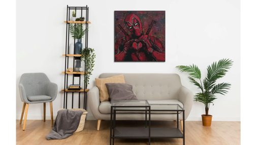 Add a playful touch to your decor with our abstract oil painting on canvas, showcasing Deadpool in a light-hearted pose, forming a heart sign with his hands. This artwork creatively captures the irreverent essence of the iconic character, blending artistic abstraction with a dash of humor. Every brushstroke embodies the spirit of fun and entertainment. Acquire this imaginative masterpiece, infusing your space with Deadpool's distinctive charm, offering a delightful touch for fans and a captivating statement for art aficionados.