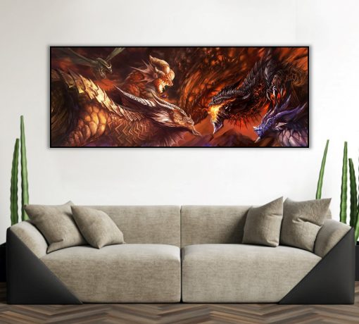 Immerse yourself in the epic battles of Azeroth with a captivating handmade oil painting on canvas. This artwork features the formidable Deathwing, the Destroyer, locked in fierce combat with other dragons from the World of Warcraft universe. The masterpiece vividly portrays the intense clash of titans amidst a backdrop of fantasy and chaos. A must-have for WoW enthusiasts, this painting commemorates the grandeur of these battles and brings the world of Warcraft to life in a stunning display of art.