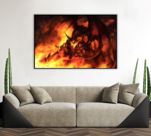 Step into the turbulent world of Azeroth with a captivating handmade oil painting on canvas, featuring the formidable Deathwing atop a fiery, crumbling castle. This remarkable artwork skillfully conveys the character's imposing presence and the chaos he brings. Immerse yourself in the fiery details and dynamic colors that depict the cataclysmic legacy of Deathwing's reign. A must-have for WoW fans and collectors, celebrating the tumultuous power of this iconic character in a striking masterpiece.