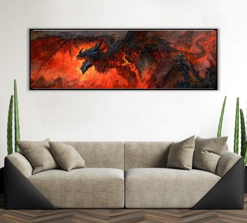 Explore the vast and ominous world of Azeroth with a captivating handmade oil painting on canvas, featuring a stunning Deathwing portrait set against a wide and dramatic landscape. This extraordinary artwork magnificently captures the character's imposing presence in the grandeur of the World of Warcraft universe. Immerse yourself in the intricate details and vivid colors that convey Deathwing's formidable essence. A must-have for WoW enthusiasts and collectors, celebrating the iconic character in a breathtaking masterpiece.