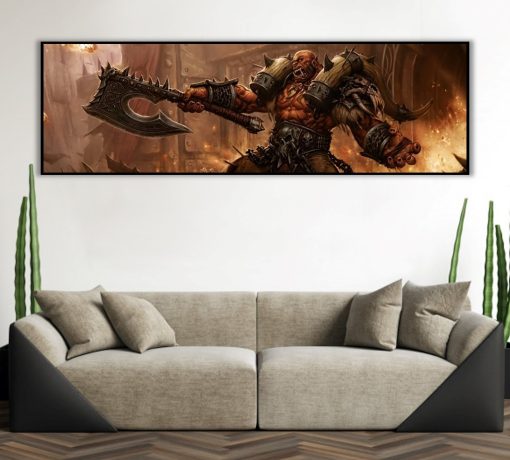 Immerse yourself in a mesmerizing handmade oil painting on canvas, depicting Garrosh Hellscream in a powerful stance rallying for war outside Orgrimmar. The vivid brushstrokes and intense colors vividly portray this iconic Warcraft moment. Ideal for fans and fantasy art enthusiasts, this masterpiece captures Garrosh's fierce leadership. Elevate your decor with this unique portrayal, showcasing Garrosh's iconic axe and warrior spirit. Secure your order now to own a remarkable artwork embodying the essence of this beloved gaming legend.
