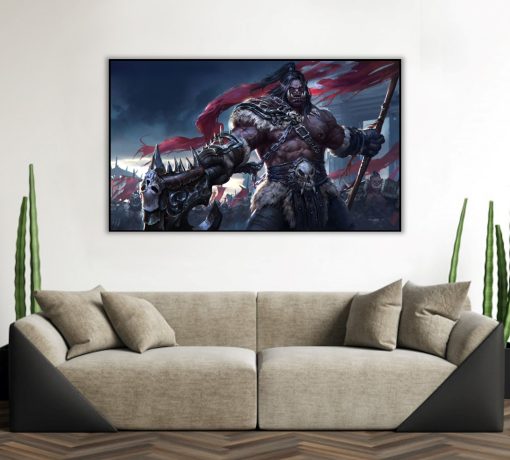 Step onto the battlefield of Azeroth with a mesmerizing handmade oil painting on canvas, portraying the iconic Grommash Hellscream as he commands in the midst of war. This extraordinary artwork brilliantly captures the warrior's indomitable spirit and fierce determination amidst the chaos of battle. Immerse yourself in the intricate details and vivid colors that bring Grommash Hellscream's valor to life. A must-have for WoW enthusiasts and collectors, celebrating the legendary character in a stunning masterpiece.