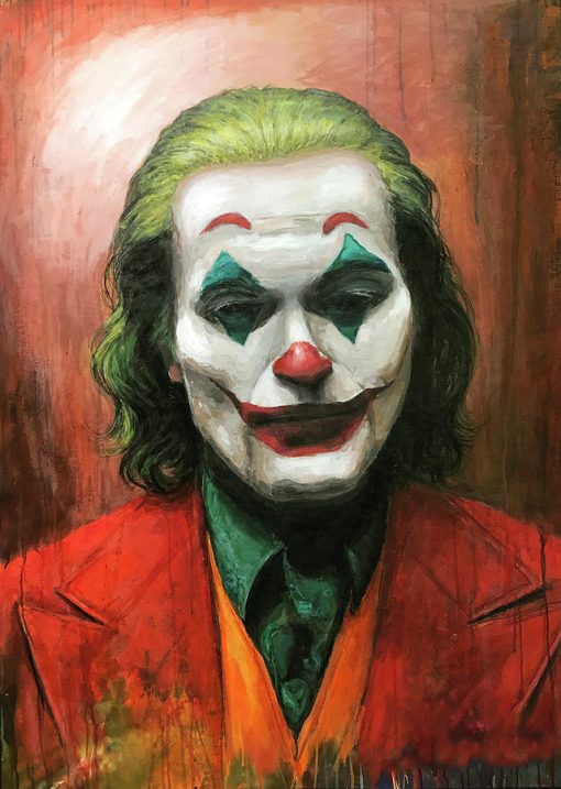 Step into the realm of Joker's captivating world with a hand-painted oil canvas inspired by Joaquin Phoenix's iconic portrayal. Immerse yourself in the depth of his character and emotions through this extraordinary artwork. Elevate your space with this unique masterpiece, perfect for both Joker enthusiasts and art aficionados. Own a piece that embodies the essence of Phoenix's Joker, handcrafted with meticulous attention to detail. Experience the enigmatic allure of the Joker, immortalized on canvas with remarkable artistry.