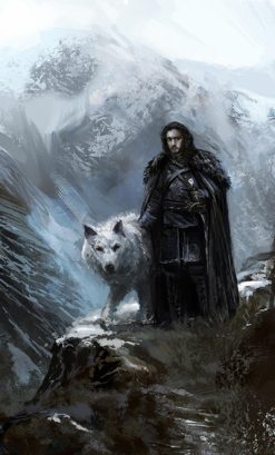 Embark on a journey to the North with our handcrafted oil painting on canvas, capturing Jon Snow and his steadfast wolf, Ghost, amidst a breathtaking northern landscape. This artisan masterpiece brings forth Jon's strength and his deep bond with Ghost. Immerse yourself in the Game of Thrones realm through this unique artwork. Own a piece that celebrates Jon Snow and Ghost, encapsulating the rugged beauty of the North.