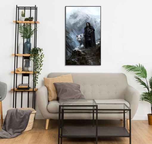 Step into the frigid beauty of the North through our hand-painted oil canvas, featuring Jon Snow and his loyal wolf, Ghost, against a stunning northern landscape. This crafted artwork embodies Jon's resilience and the companionship he shares with Ghost. Immerse yourself in the Game of Thrones world through this captivating portrayal. Own a distinctive piece that honors Jon Snow and Ghost, depicting the rugged elegance of the North.