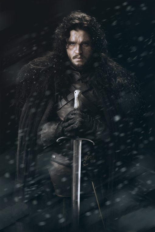 Immerse in the world of Game of Thrones with our bespoke handmade oil painting on canvas, showcasing an exquisite portrait of Jon Snow wielding his iconic sword. This artwork embodies Jon Snow's valor and strength, bringing the essence of the series to life. Own a unique piece of Westeros with this meticulously crafted, one-of-a-kind painting. Elevate your space with this captivating art, celebrating the heroism of Jon Snow and the magic of handmade masterpieces.