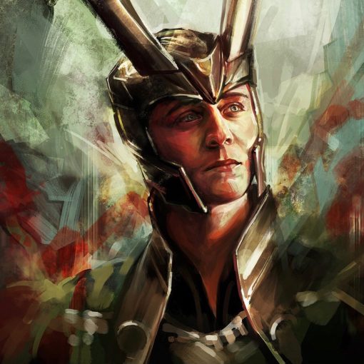 Adorn your space with the charismatic presence of Loki in a captivating handmade oil painting on canvas, showcasing the iconic character in a striking face portrait, complete with his signature helmet. This extraordinary artwork skillfully captures Loki's cunning charm and mystique in intricate detail and a beautifully designed composition. Immerse yourself in the rich, enchanting colors that accentuate the essence of this beloved character. A must-have for fans and collectors, this painting celebrates the enduring appeal of Loki in a stunning masterpiece.