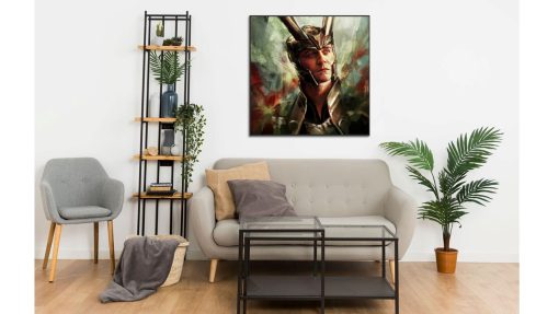 Elevate your space with a mesmerizing handmade oil painting on canvas, featuring a striking face portrait of Loki, the iconic character adorned with his distinctive helmet, all presented in a beautifully crafted design. This remarkable artwork skillfully captures Loki's cunning charm and charismatic allure in intricate detail. Immerse yourself in the rich and enchanting colors that accentuate the essence of this beloved character. A must-have for fans and collectors, this painting celebrates the enduring appeal of Loki in a stunning masterpiece.