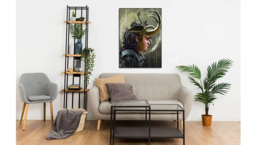 Elevate your space with a captivating handmade oil painting on canvas, featuring Loki's iconic face with his helmet in a striking profile view. This extraordinary artwork skillfully captures the charismatic charm of Loki, along with the mystique of his distinctive helmet, all from a dynamic profile perspective. Immerse yourself in the rich and enchanting colors that accentuate this iconic character. A must-have for fans and collectors, this painting celebrates the enduring appeal of Loki in a stunning masterpiece.