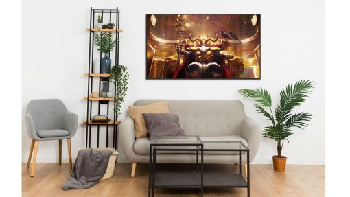 Step into the divine realm of Asgard with a mesmerizing handmade oil painting on canvas, showcasing Odin in all his regal glory as he sits upon his majestic throne. This remarkable artwork beautifully captures the authority and wisdom of the Allfather, with every intricate detail meticulously portrayed. Immerse yourself in the rich, godly colors that exude the timeless essence of Odin. A must-have for mythology fans and collectors, this painting commemorates the eternal power of Odin in a magnificent masterpiece.