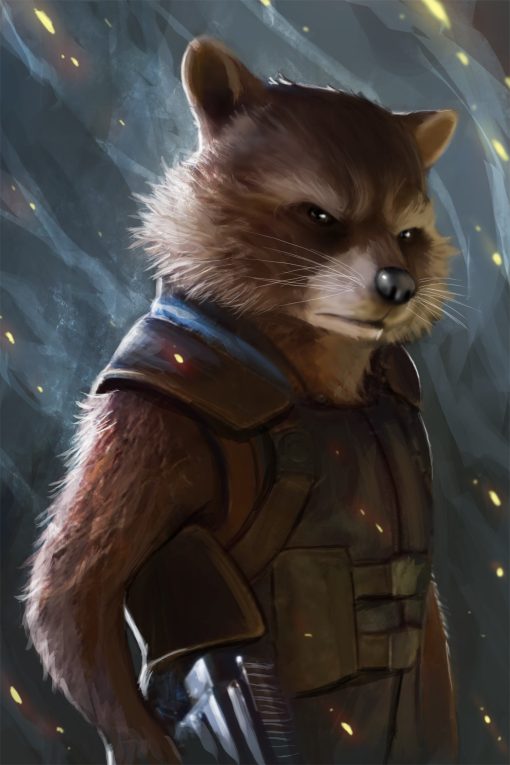 Immerse yourself in a stunning handmade oil painting on canvas, showcasing a captivating portrait of Rocket from Guardians of the Galaxy. The intricate brushwork and vibrant colors bring this beloved character to life in exquisite detail. Ideal for fans and art enthusiasts, this unique piece is a must-have for any Marvel collection. Elevate your decor with this one-of-a-kind masterpiece, capturing Rocket's essence and personality. Secure your order today and own a remarkable portrayal of this iconic character.