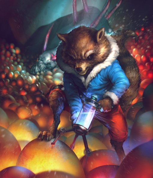 Experience the thrill of Guardians of the Galaxy with a handmade oil painting on canvas, capturing Rocket in an electrifying, wild moment. The dynamic brushwork and vibrant colors bring this adrenaline-pumping scene to life, perfect for fans and art enthusiasts. Elevate your decor with this one-of-a-kind masterpiece, celebrating Rocket's adventurous spirit. Secure your order now to own a spectacular portrayal of this beloved character in an action-packed stance. Marvel at the detail and energy encapsulated in this exceptional artwork.