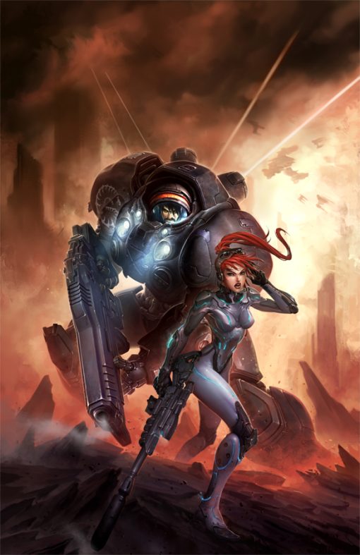 Experience the legendary duo of Jim Raynor and Kerrigan in their Terran forms, immortalized in a handmade oil painting on canvas. This captivating artwork brings their Ghost and Marine personas to life with exquisite brushwork and vibrant colors. Own a one-of-a-kind masterpiece that showcases the iconic characters in the heat of battle. Elevate your space with this exclusive portrayal of epic sci-fi heroes. Delve into the StarCraft saga through this stunning handcrafted oil painting.