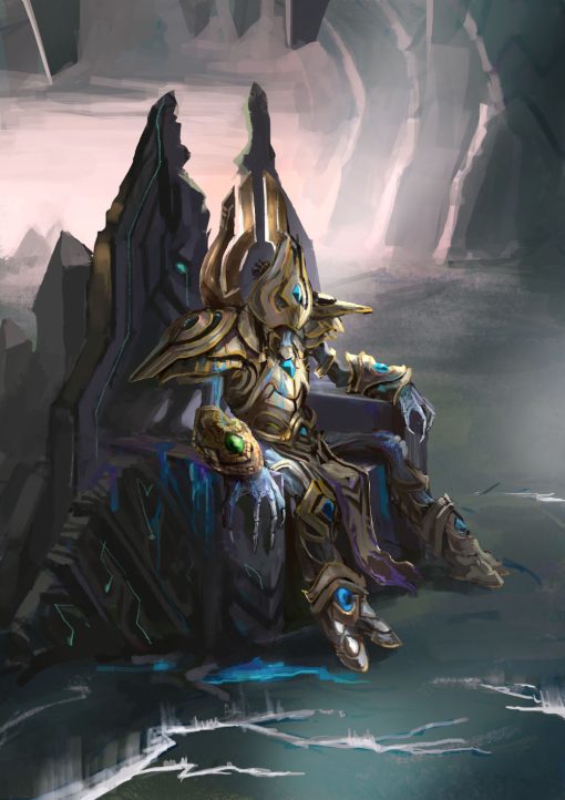 Discover a mesmerizing hand-painted oil canvas featuring Artanis, the iconic leader from Starcraft, seated majestically on a throne. This exquisite artwork perfectly captures Artanis' regal presence and leadership. Immerse yourself in the rich details of this unique masterpiece, showcasing the essence of the Starcraft universe. Own a piece of gaming history in art by securing this remarkable creation today.