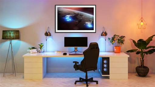 Embark on an interstellar adventure through our handmade oil painting on canvas, featuring the formidable Terran Battlecruisers amidst the vast expanse of space in the StarCraft universe. This artwork vividly captures the sheer power and sleek design of the Battlecruisers, making it a must-have for gaming enthusiasts. Enhance your space with this unique piece that perfectly marries gaming excitement with artistic finesse. Immerse yourself in the iconic StarCraft universe every time you gaze upon this captivating portrayal of Battlecruisers dominating the cosmos.