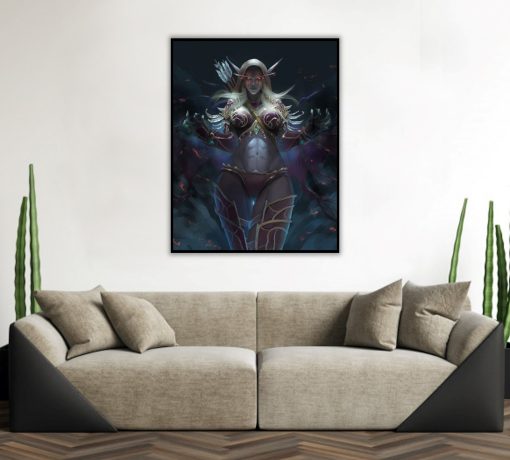 Immerse yourself in the beauty of a hand-painted Sylvanas portrait on canvas, expertly crafted using oil paints. Every stroke intricately captures Sylvanas' persona, bringing her to life on the canvas. This bespoke artwork seamlessly blends artistry and fandom, making it a coveted piece for World of Warcraft enthusiasts. Elevate your space with this timeless masterpiece, showcasing Sylvanas in all her glory.