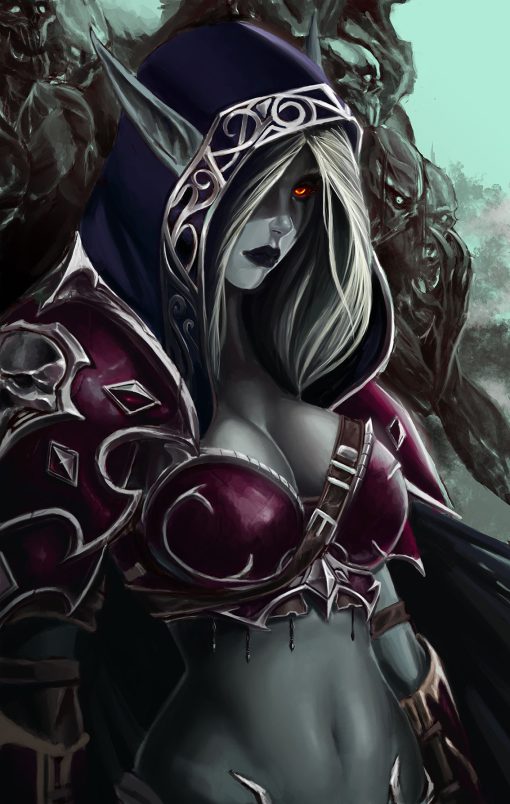 Explore an alluring handmade oil painting on canvas, capturing a sensual Sylvanas portrait in an enticing standing pose, surrounded by her loyal undead followers. This captivating artwork masterfully conveys the character's charisma and allure, set against a haunting backdrop. Immerse yourself in the exquisite details and the vivid colors that evoke Sylvanas's captivating presence and the enigmatic charm of her undead entourage. A must-have for art enthusiasts and Warcraft fans, celebrating Sylvanas in a mesmerizing masterpiece of dark sensuality.