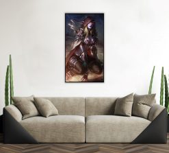 Embrace the essence of Sylvanas in all her glory with this captivating oil painting on canvas. This handcrafted masterpiece celebrates Sylvanas's sensuality and charisma as she strikes a seductive pose on her knees, a provocative portrayal that is bound to enthrall both art connoisseurs and devoted Warcraft enthusiasts. Immerse yourself in the rich details and vibrant colors that bring Sylvanas to life in a mesmerizing work of art. A must-have for those who appreciate the darker allure of the Warcraft universe.