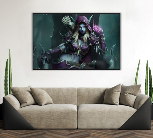 Step into the world of Warcraft with a mesmerizing handmade oil painting on canvas, featuring Sylvanas in a regal portrait, seated upon her imposing throne. This exquisite artwork beautifully conveys the character's commanding presence and aura of power, with intricate details and vibrant colors. Immerse yourself in the majestic depiction of Sylvanas, celebrating her royal authority. A must-have for art connoisseurs and Warcraft aficionados, honoring Sylvanas in her grandeur in a captivating masterpiece.