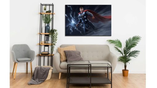 Infuse your space with lightning and thunder with a mesmerizing handmade oil painting on canvas, showcasing Thor in his iconic costume, Mjolnir charged with electrifying power. This remarkable artwork beautifully captures the God of Thunder's strength and heroic aura, set against a backdrop of vivid and dynamic colors. A must-have for comic fans and collectors, this painting commemorates the electrifying essence of Thor and his legendary hammer in a stunning work of art.