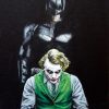 Dive into our handmade oil painting on canvas, showcasing a captivating scene of Batman and the Joker seated, depicting the Joker's capture by Batman. This intricately crafted artwork vividly portrays the dynamic confrontation between the two iconic characters. Ideal for enthusiasts of the Dark Knight series, this portrayal captures the intense moment of the Joker's capture by Batman, offering a bold and compelling centerpiece for your space.