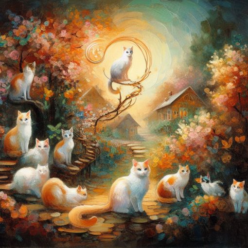 Discover our enchanting handmade oil painting on canvas, portraying delightful cats amidst a vibrant and fantastical landscape bursting with vivid colors. This intricately crafted artwork captures the playful charm of cats harmonized with a whimsical fantasy setting. Ideal for cat enthusiasts and fantasy lovers alike, this portrayal offers a visually striking centerpiece, blending the adorable allure of felines with a colorful and imaginative landscape, infusing your space with joyous fantasy.