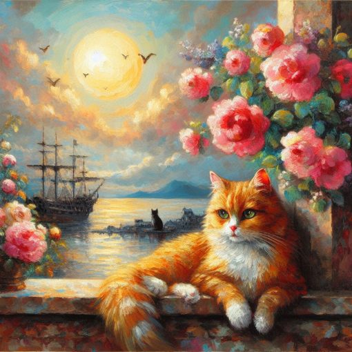 Explore our charming handmade oil painting on canvas, capturing a relaxed cat lounging against a picturesque wall with a delightful landscape in the background. This intricately crafted artwork beautifully merges the serene posture of the cat with a captivating and idyllic scenery. Ideal for cat aficionados and admirers of charming landscapes, this portrayal offers a visually enchanting centerpiece, blending the tranquility of a feline friend with the allure of a delightful backdrop, adding a touch of cozy elegance to your space.