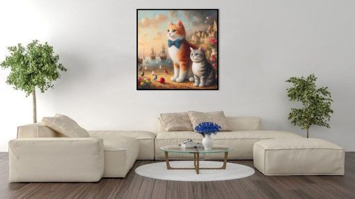 Step into a magical realm with our handmade oil painting on canvas, featuring two lovable cats nestled in a charming and fantastical decor. This intricately crafted artwork captures the adorable essence of the cats within a whimsical fantasy setting. Ideal for both cat aficionados and fantasy admirers, this portrayal creates a visually captivating centerpiece, blending the irresistible charm of felines with an enchanting and imaginative backdrop, adding a playful and delightful touch to your space.