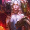 Discover an exceptional handmade oil painting on canvas for sale, presenting a striking portrait of Daenerys Targaryen with majestic dragons flanking each side. This exclusive artwork beautifully captures the strength and regal aura of the iconic Game of Thrones character. Ideal for art enthusiasts and collectors, this mesmerizing piece adds an enchanting touch, bringing the mythical world of dragons and royalty to your walls.