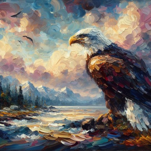 Explore our exquisite handmade oil painting on canvas, showcasing a majestic eagle portrait adorned with intricate and captivating design elements. This intricately crafted artwork vividly captures the regal essence of the eagle, complemented by stunning artistic details. Perfect for admirers of wildlife, this portrayal offers a visually stunning centerpiece, radiating the grace and splendor of nature in your space.