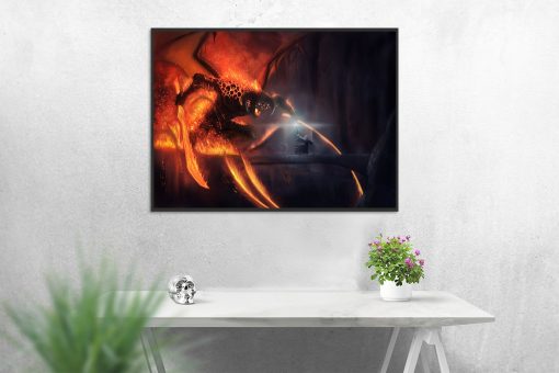 Embark on a journey through Middle-earth with a captivating handmade oil painting on canvas, portraying Gandalf in a heroic battle against the Balrog on the Kazad-dûm bridge. This unique artwork skillfully captures the intensity of the iconic scene, tailored for devoted fans of The Lord of the Rings. Crafted with meticulous detail and vibrant colors, this high-quality painting becomes a striking addition to any collection, providing a dynamic centerpiece for enthusiasts of Tolkien's beloved saga.