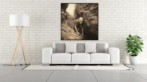 Immerse yourself in the iconic world of Middle-earth with a meticulously handcrafted oil painting on canvas, showcasing a mesmerizing vintage-inspired portrait of the enigmatic Gollum. This unique artwork expertly captures the haunting essence of the revered character, meticulously painted with rich, evocative details and masterful brushwork. A must-have for fantasy art enthusiasts, this piece brings Gollum's compelling presence to life with exquisite craftsmanship. A striking addition to any collection, this high-quality painting offers a nostalgic journey into Tolkien's world, making it an intriguing centerpiece for any space.
