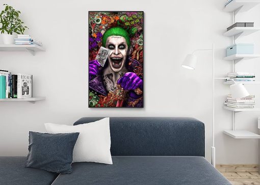 Elevate your space with an oil painting on canvas featuring Jared Leto's compelling portrayal of The Joker in Suicide Squad. This handcrafted artwork encapsulates the edgy and enigmatic essence of the character, delivering a vivid and captivating addition to any DC Comics or movie fan's collection. Immerse yourself in the enigmatic charm and dynamic energy of Leto's Joker, making this artwork a standout statement piece for your decor.