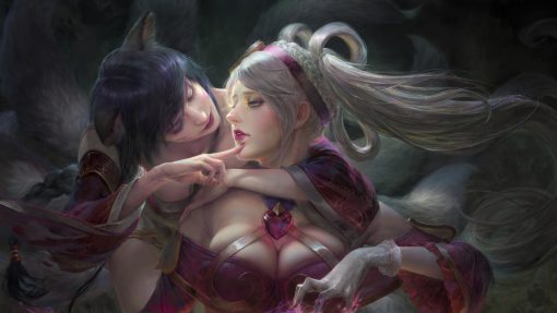Unleash the captivating beauty of Sona and Ahri in a sensual embrace with this exquisite handmade oil painting on canvas. Immerse yourself in the vibrant colors and intricate details as the two iconic League of Legends champions come to life on your walls. This unique piece of art is perfect for any League of Legends enthusiast or collector.