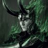 Immerse yourself in an exquisite handmade oil painting on canvas, depicting Loki in an enthralling portrait with his iconic green-hued helmet amidst a harmonious, smoky atmosphere. This artwork captures the god of mischief's essence with mesmerizing color harmony. Perfect for Marvel fans and art enthusiasts, this portrayal infuses any space with Loki's enigmatic allure and a touch of cosmic mystique, making it a captivating addition to any collection.