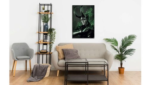 Explore a captivating handmade oil painting on canvas featuring Loki's portrait, showcasing his distinctive green-hued helmet in a mesmerizing, smoky atmosphere. This art piece masterfully captures the essence of the god of mischief, blending harmonious colors with an enigmatic allure. Ideal for Marvel aficionados and art collectors, this portrayal brings Loki's charismatic mystique to life, adding an intriguing and cosmic touch to any space or collection.