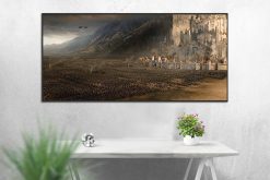 Explore our vivid handmade oil painting on canvas, portraying the awe-inspiring landscape of Minas Tirith amidst the siege by the formidable Mordor army. This intricately crafted artwork vividly captures the intensity and grandeur of the epic battle scene. Ideal for impactful decor, this portrayal encapsulates the gravity and scale of Tolkien's narrative, adding a dramatic and powerful essence to your space.