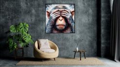 Explore our captivating handmade oil painting on canvas, highlighting the Monkey Blind from the revered 3 Wise Monkeys. This intricately crafted artwork embodies the essence of vision and introspection, symbolizing the principle of 