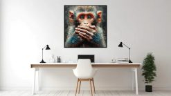 Immerse yourself in our captivating handmade oil painting on canvas, showcasing the Monkey Mute from the iconic 3 Wise Monkeys. This meticulously crafted artwork captures the essence of the silent yet profound gesture, representing the principle of 