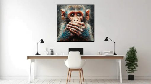 Immerse yourself in our captivating handmade oil painting on canvas, showcasing the Monkey Mute from the iconic 3 Wise Monkeys. This meticulously crafted artwork captures the essence of the silent yet profound gesture, representing the principle of "see no evil, hear no evil, speak no evil." Elevate your space with this symbolic piece, blending artistry and philosophy in a timeless portrayal that adds depth and intrigue to any setting.