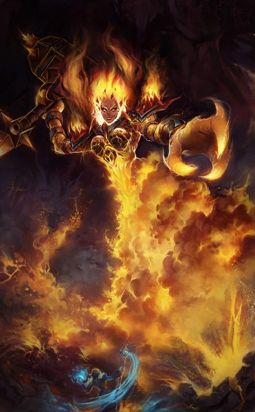 Introducing a unique handmade oil painting on canvas for sale, presenting a striking portrait of Ragnaros the Firelord reimagined in a women's design. This exclusive artwork creatively merges the iconic World of Warcraft character with feminine artistry. Perfect for art enthusiasts and collectors, elevate your space with this distinctive piece. Acquire this exceptional Ragnaros the Firelord portrait in women's design to add gaming legend's essence to your walls!